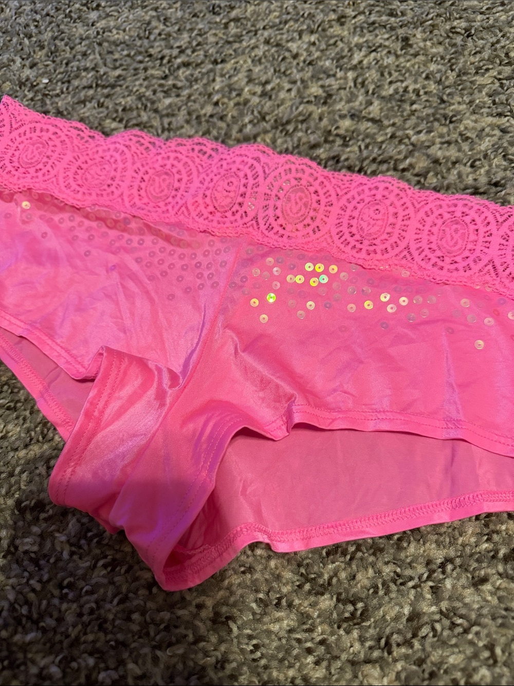 Victoria's Secret Hot Pink Lace Boyshorts with Sequins